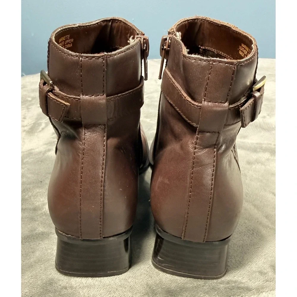 Villager Ankle Boots Womens 6M Brown Leather Zip Block Heel